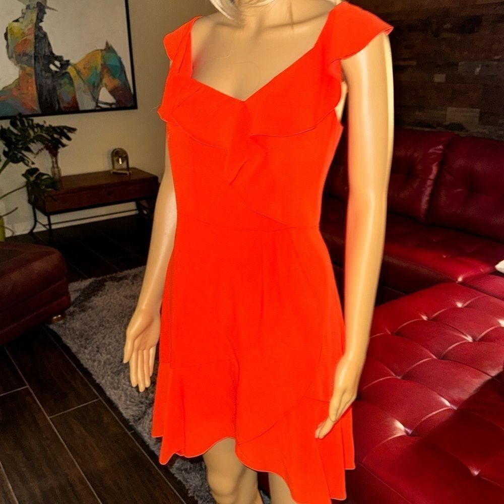 BCBG MaxAzria Mini Ruffle Dress cherry tomato sz 6 NWT - Picture 8 of 10